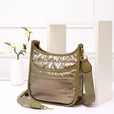 Fashnzfab Solid Quilted Shiny Puffer Mini Crossbody Bag In Green