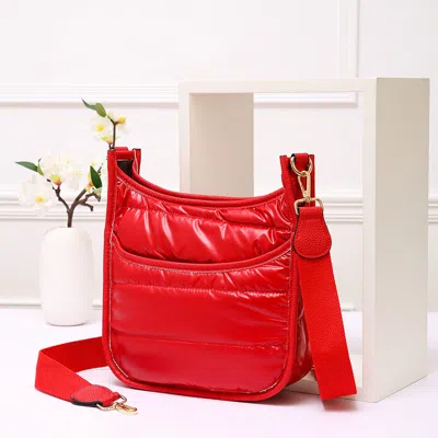 Fashnzfab Solid Quilted Shiny Puffer Mini Crossbody Bag In Red
