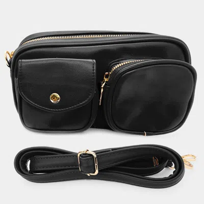 Fashnzfab Solid Rectangle Crossbody Bag In Black