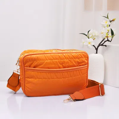 Fashnzfab Solid Rectangle Puffer Crossbody Bag In Orange