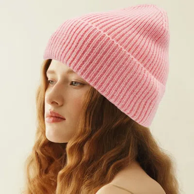 Fashnzfab Solid Rib Knit Cuff Beanie Hat In Pink