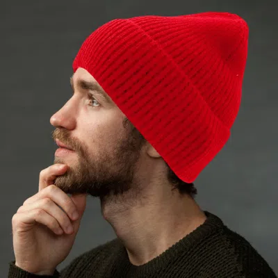 Fashnzfab Solid Rib Knit Cuff Beanie Hat In Red