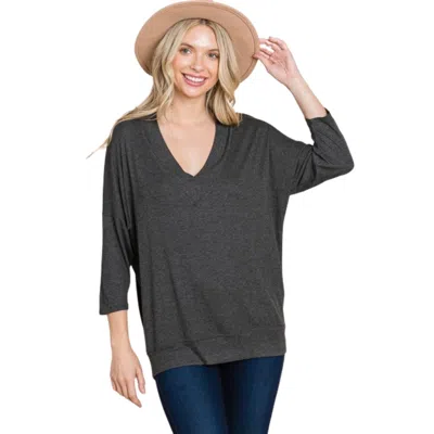 Fashnzfab Solid Rib Modal Casual 3/4 Sleeves Dolman Sleeves Top In Pink