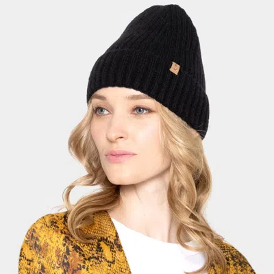 Fashnzfab Solid Ribbed Cuff Beanie Hat In Black