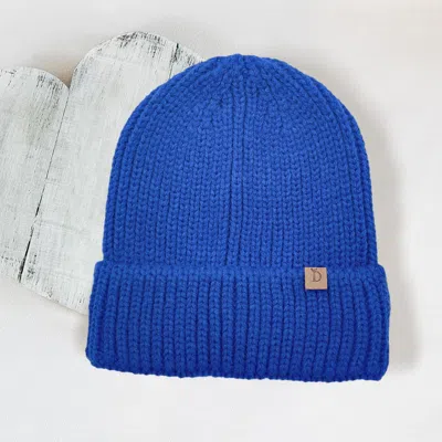 Fashnzfab Solid Ribbed Cuff Beanie Hat In Blue
