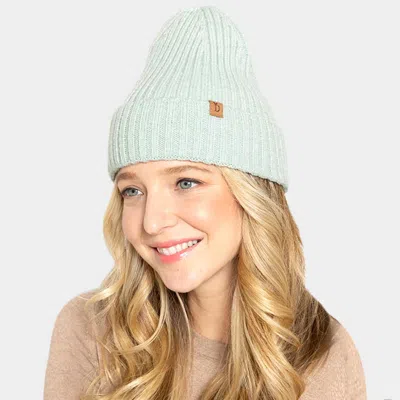 Fashnzfab Solid Ribbed Cuff Beanie Hat In Green