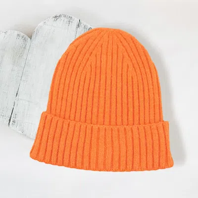 Fashnzfab Solid Ribbed Cuff Beanie Hat In Orange