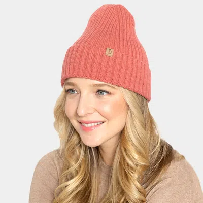 Fashnzfab Solid Ribbed Cuff Beanie Hat In Pink