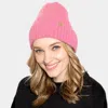 Fashnzfab Solid Ribbed Cuff Beanie Hat In Pink