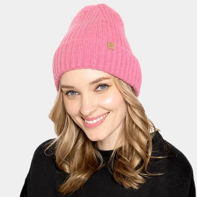 Fashnzfab Solid Ribbed Cuff Beanie Hat In Pink