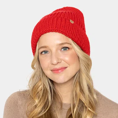 Fashnzfab Solid Ribbed Cuff Beanie Hat In Red
