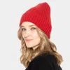Fashnzfab Solid Ribbed Cuff Beanie Hat In Red