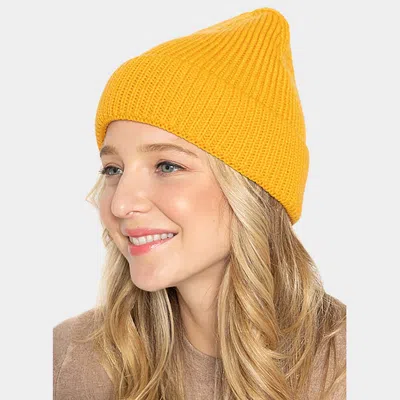 Fashnzfab Solid Ribbed Cuff Beanie Hat In Yellow