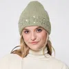 Fashnzfab Solid Ribbed Sequin Cuff Beanie Hat In Green