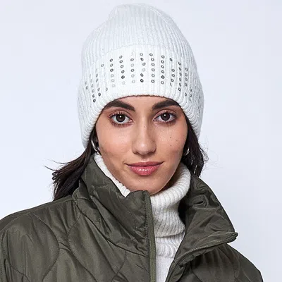 Fashnzfab Solid Ribbed Sequin Cuff Beanie Hat In Multi