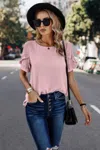 Fashnzfab Solid Round Neck Ruffle Sleeve Loose Fit Blouse