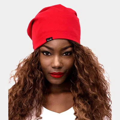 Fashnzfab Solid Satin Lined Beanie Hat In Red