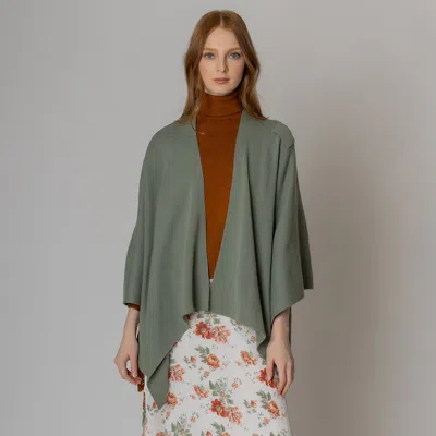 Fashnzfab Solid Shoulder Strap Ruana Poncho In Green