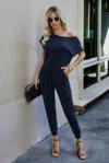 Fashnzfab Solid Slant Shoulder Short Sleeve Jumpsuit