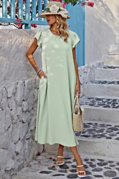 Fashnzfab Solid Swiss Dot Ruffle Hem Belt Midi Dress