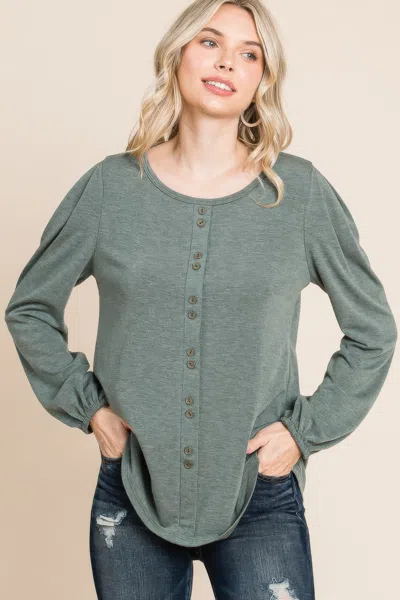 Fashnzfab Solid Tr Spandex Long Sleeve Top In Green