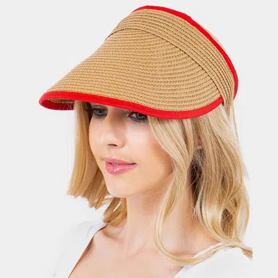 Fashnzfab Solid Trimmed Straw Visor Sun Hat In Sand