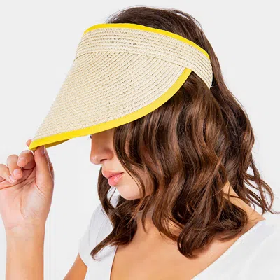 Fashnzfab Solid Trimmed Straw Visor Sun Hat In Yellow