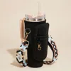 Fashnzfab Solid Tumbler Carrier Holder Aztec Pattern Strap Crossbody Bag In Black