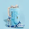 Fashnzfab Solid Tumbler Carrier Holder Aztec Pattern Strap Crossbody Bag In Blue