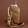 Fashnzfab Solid Tumbler Carrier Holder Aztec Pattern Strap Crossbody Bag In Brown