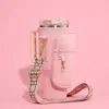 Fashnzfab Solid Tumbler Carrier Holder Geometric Pattern Strap Crossbody Bag In Pink