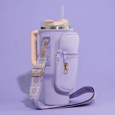 Fashnzfab Solid Tumbler Carrier Holder Geometric Pattern Strap Crossbody Bag In Purple
