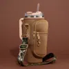 Fashnzfab Solid Tumbler Carrier Holder Leopard Pattern Strap Crossbody Bag In Brown