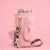 Fashnzfab Solid Tumbler Carrier Holder Leopard Pattern Strap Crossbody Bag In Multi