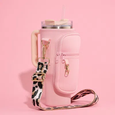 Fashnzfab Solid Tumbler Carrier Holder Leopard Pattern Strap Crossbody Bag In Multi
