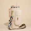 Fashnzfab Solid Tumbler Carrier Holder Leopard Pattern Strap Crossbody Bag In White