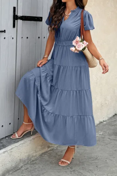 Fashnzfab Solid V Neck Color Block Elastic Waist Dress