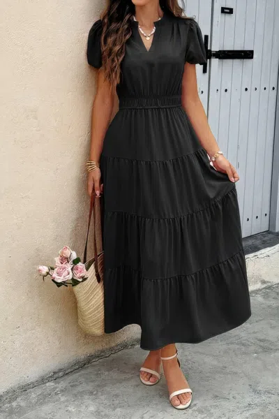 Fashnzfab Solid V Neck Color Block Elastic Waist Dress