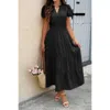 Fashnzfab Solid V Neck Color Block Elastic Waist Dress