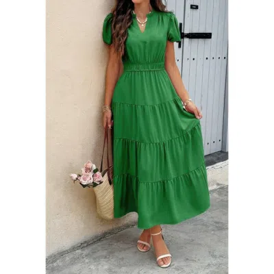 Fashnzfab Solid V Neck Color Block Elastic Waist Dress