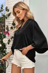 Fashnzfab Solid V Neck Satin High Low Hem Blouse