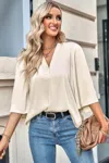 Fashnzfab Solid V Neck Satin High Low Hem Blouse