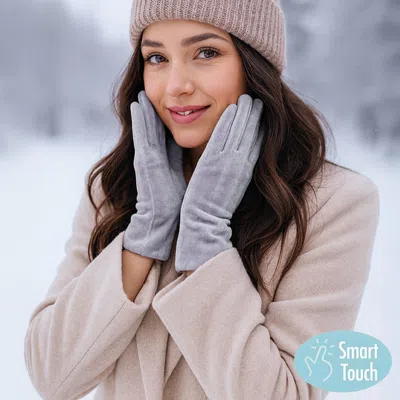 Fashnzfab Solid Velvet Feel Smart Touch Gloves In Gray