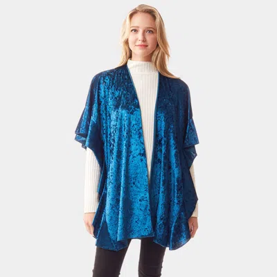 Fashnzfab Solid Velvet Shawl Poncho In Blue