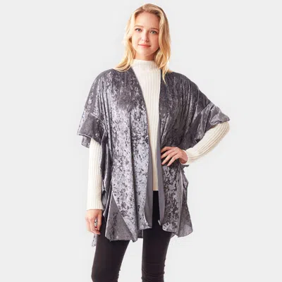 Fashnzfab Solid Velvet Shawl Poncho In Blue