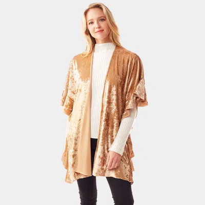 Fashnzfab Solid Velvet Shawl Poncho In Gold
