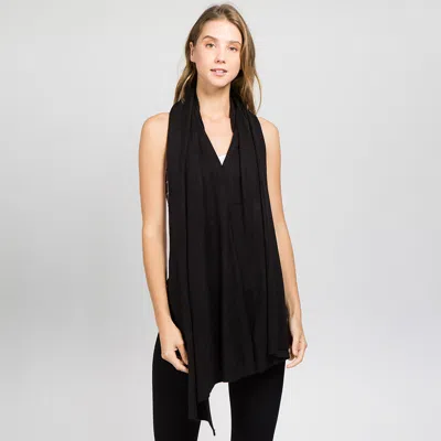 Fashnzfab Solid Versatile Asymmetrical Poncho Wrap / Scarf In Black