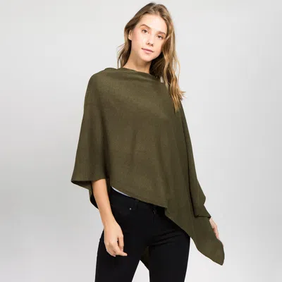 Fashnzfab Solid Versatile Asymmetrical Poncho Wrap / Scarf In Green