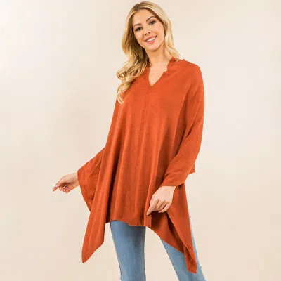 Fashnzfab Solid Versatile Asymmetrical Poncho Wrap / Scarf In Orange