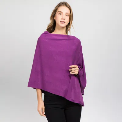 Fashnzfab Solid Versatile Asymmetrical Poncho Wrap / Scarf In Purple
